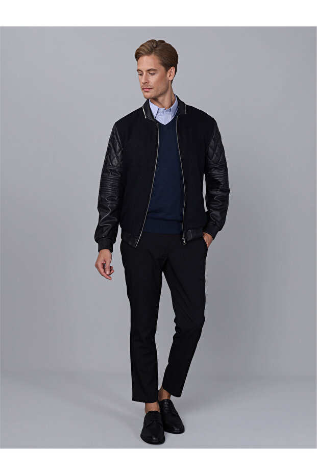 Erkek Deri Lacivert Ceket - E1032 - 4