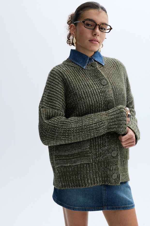 Women's Khaki Loose Fit Knitted Cardigan