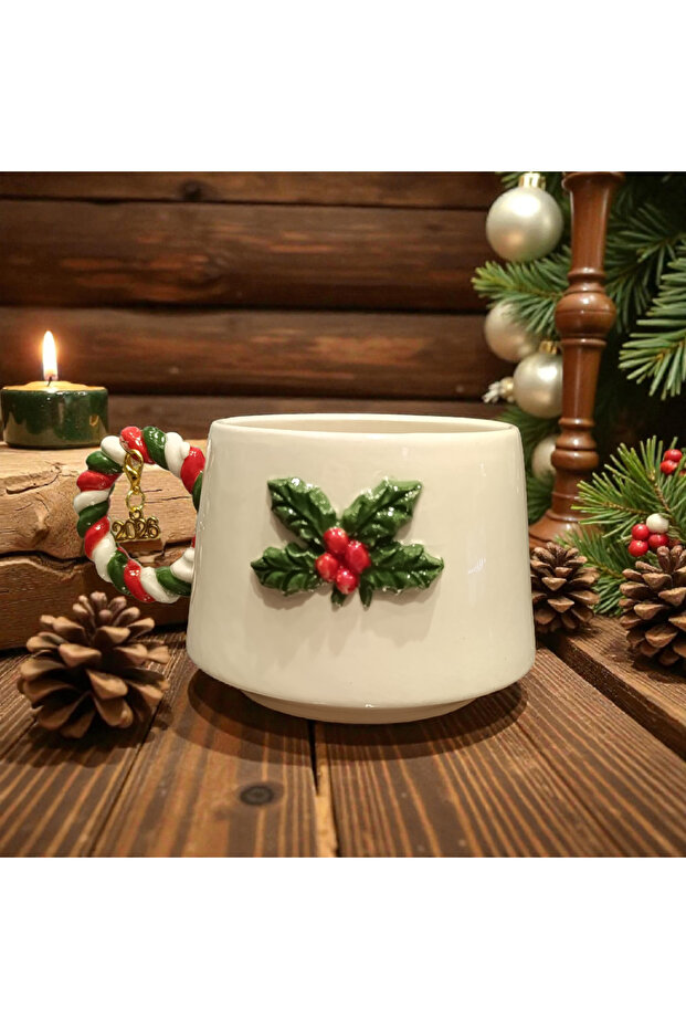 3D Embossed New Year 2026 or Letter Charm with Gift Handmade Ceramic Corked Mug Cup