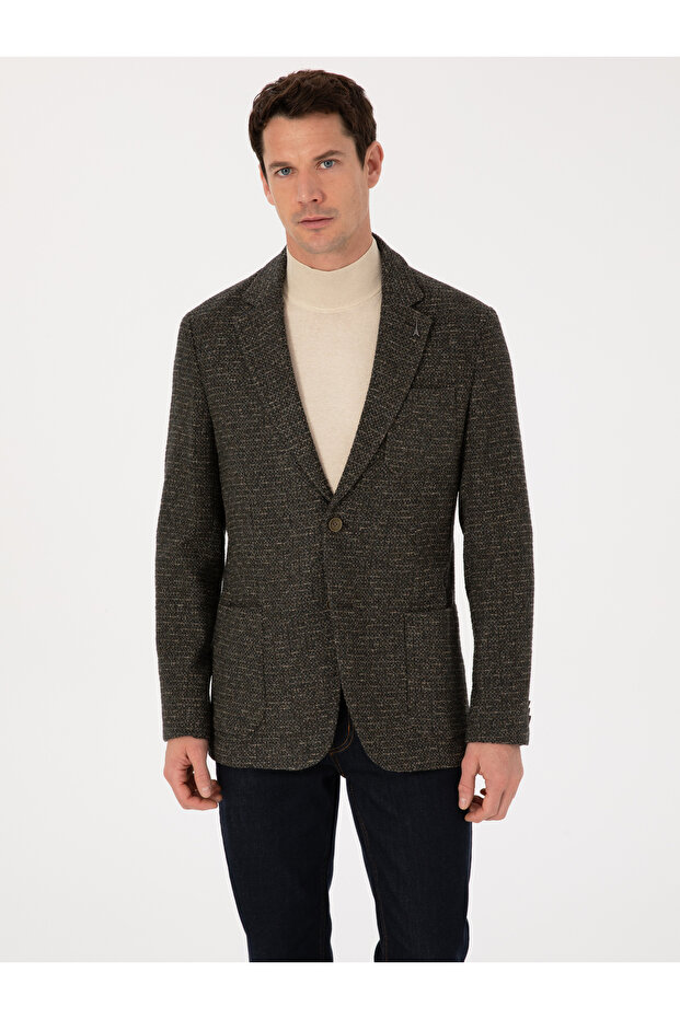 Khaki Slim Fit Wool Blended Sports Jacket 50272700-Vr027