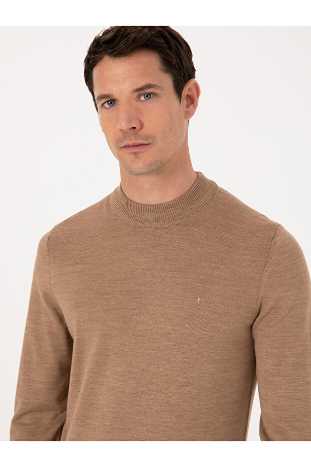 Camel Slim Fit Yün Karışımlı Çeyrek Balıkçı Yaka Basic Triko Kazak 50318891-VR015 - 2