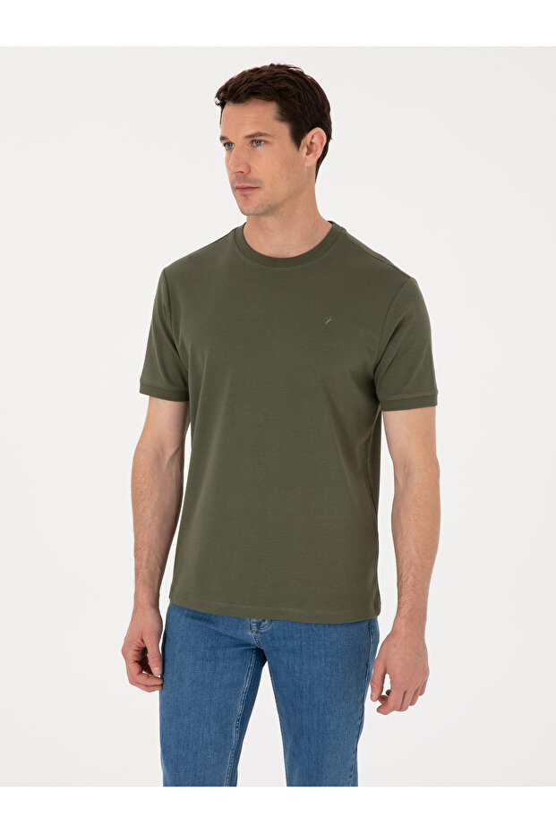 Haki Regular Fit %100 Pamuk Bisiklet Yaka Basic T-shirt 50319801-VR027 - 3
