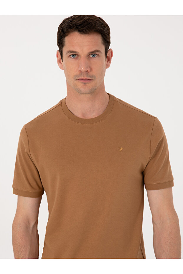 Kahverengi Regular Fit %100 Pamuk Bisiklet Yaka Basic T-shirt 50319801-VR153 - 2