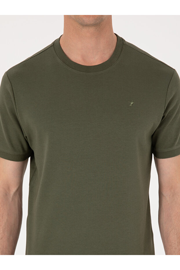 Haki Regular Fit %100 Pamuk Bisiklet Yaka Basic T-shirt 50319801-VR027 - 6