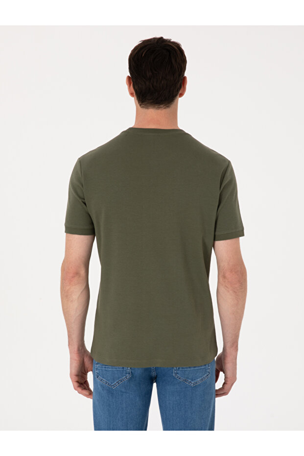 Haki Regular Fit %100 Pamuk Bisiklet Yaka Basic T-shirt 50319801-VR027 - 5