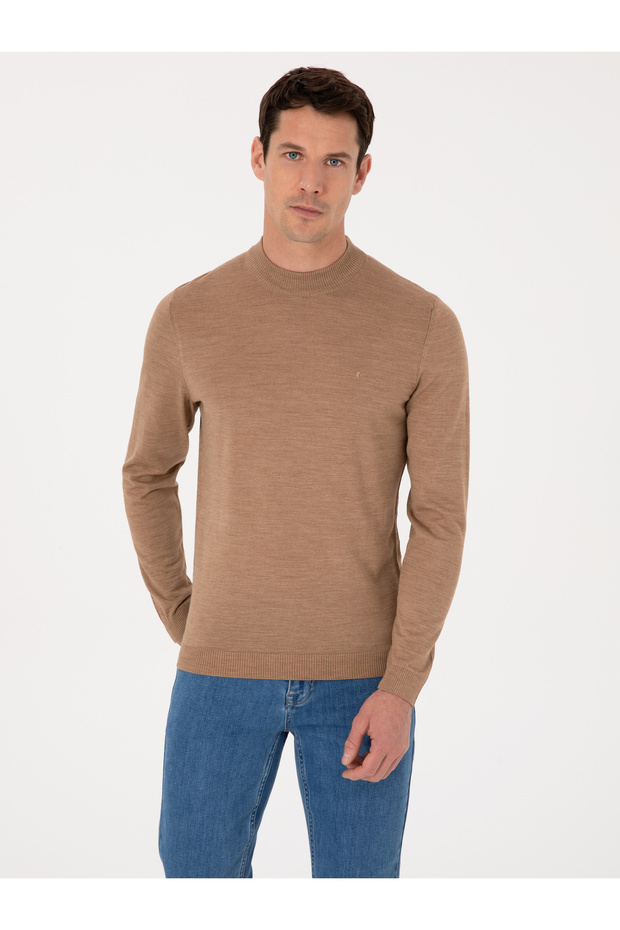 Camel Slim Fit Yün Karışımlı Çeyrek Balıkçı Yaka Basic Triko Kazak 50318891-VR015 - 1