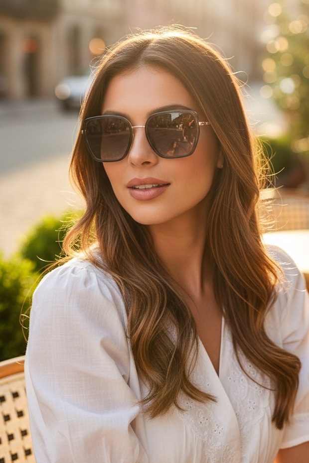 Black Gold Square Model Cat Eye Women's Sunglasses
