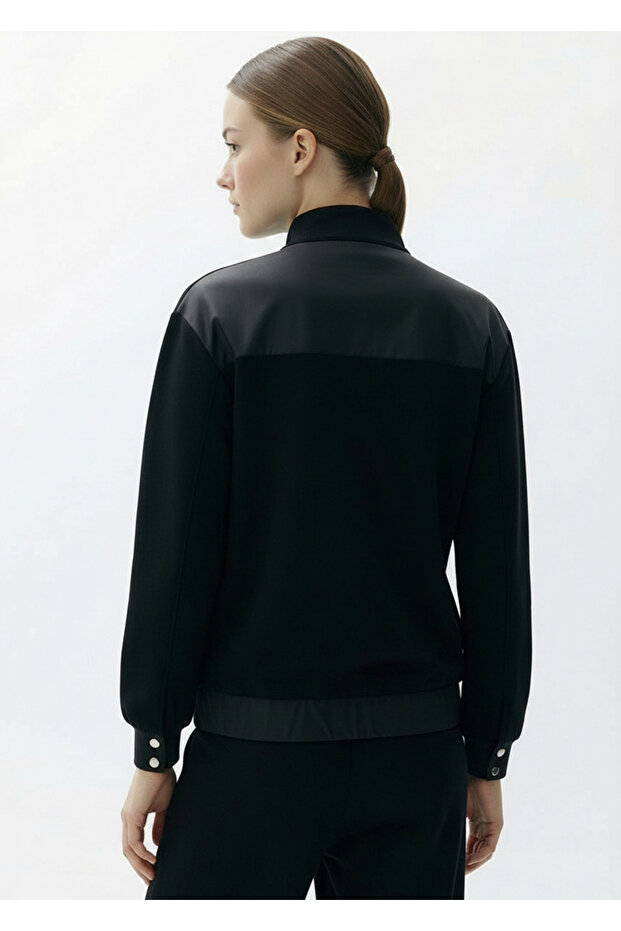 Taş İşlemeli Siyah Örme Regular Ceket - 3