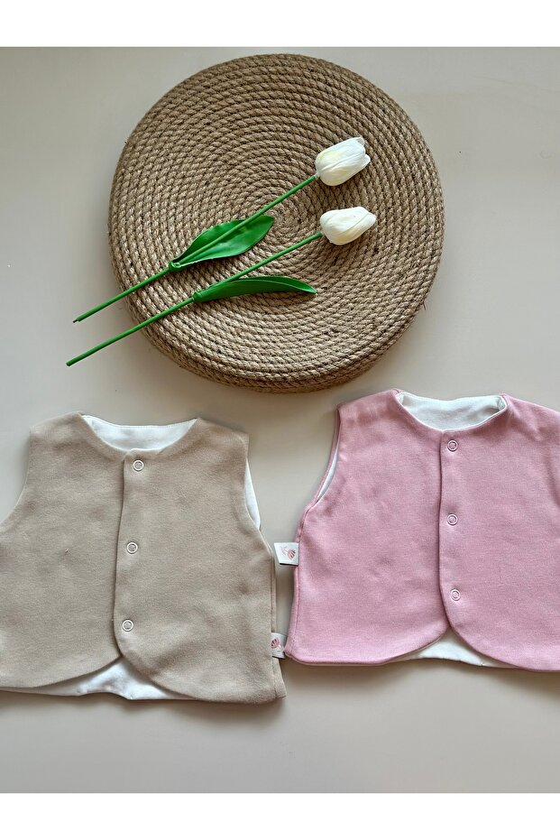 2-Piece Vest Set Dusty Rose & Milky Brown