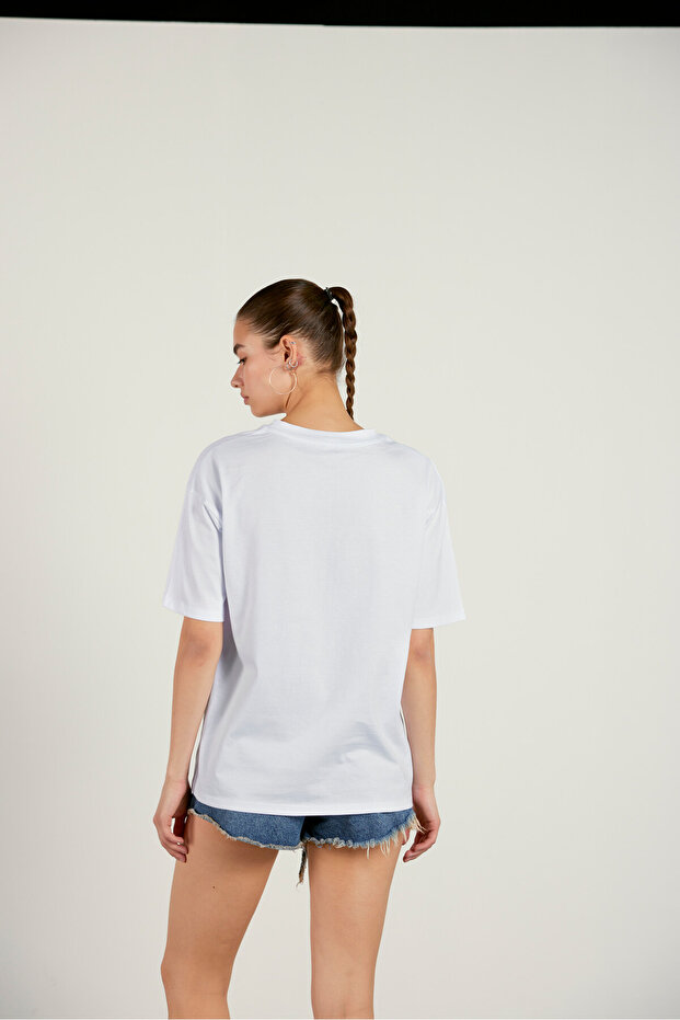 Baskılı Basic T-shırt Beyaz - 4