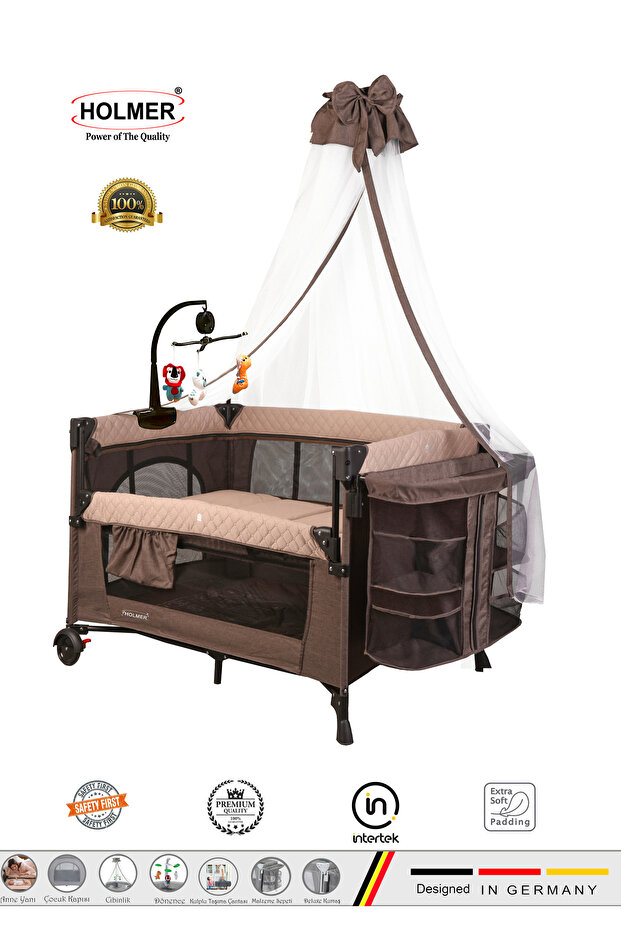 Holmer Coolstyle Premium Cibinlikli Dönenceli Anne Yanı Oyun Parkı Beşik 70x110cm Kahverengi