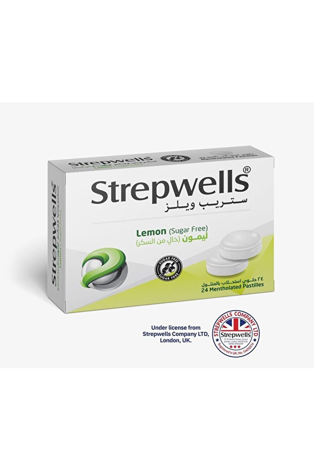 Lemon Sugar Free 24 Mentholated Pastilles ستريب ويلز حلوي استحلاب بالليمون خالية من السكر