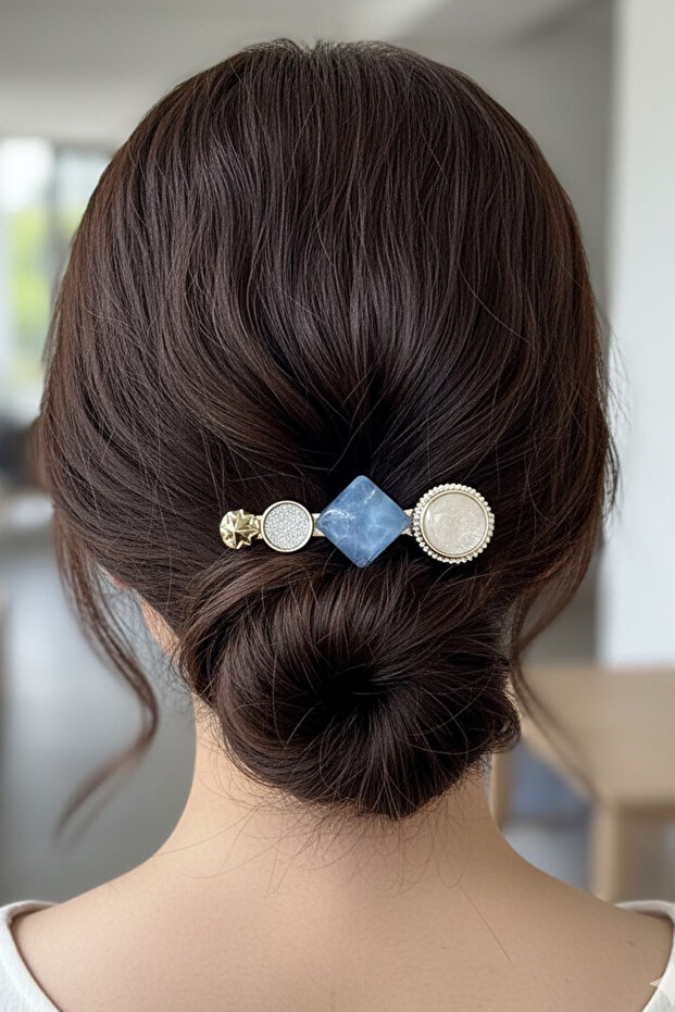 طقم إبزيم صدف أزرق مقاس 6 سم مكون من 4 قطع - 3