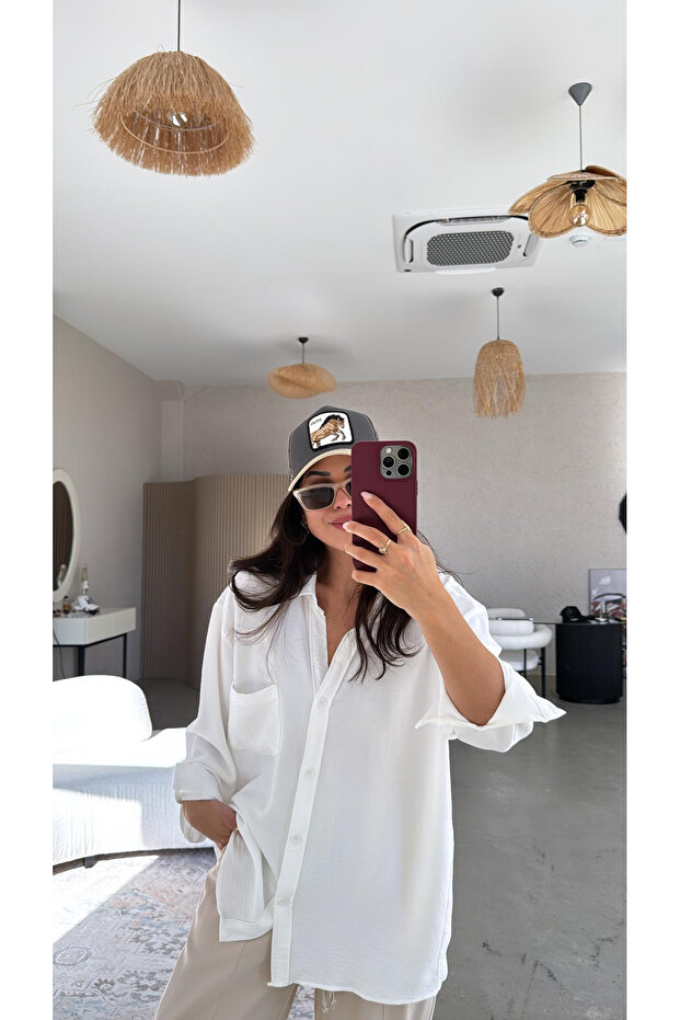 Ayrobin Oversize Beyaz Gömlek - 4