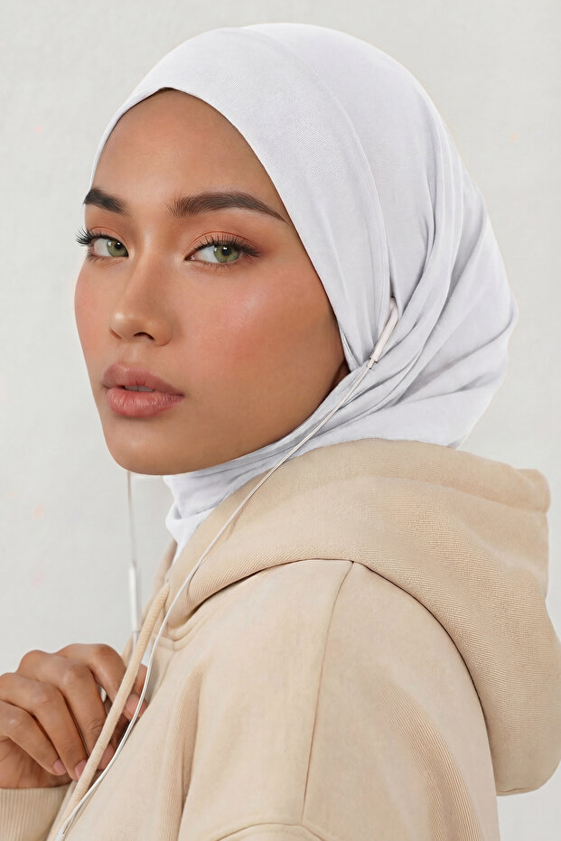 Combed Cotton Bonnet with Neck Covering Feature and Headphone Opening, B-94, White