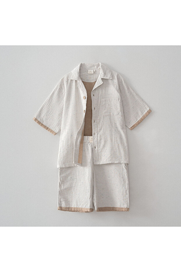 Alinda Men's Shorts Pajama Set %100 Organic Cotton Muslin Khaki
