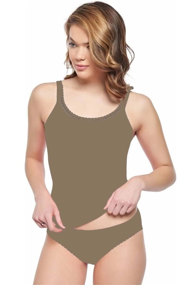 1128 Lace Tank Top Panty Set Mink XL