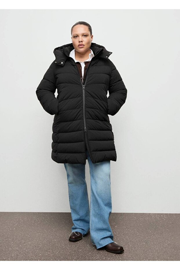 Kapüşonlu midi kapitone anorak - 8