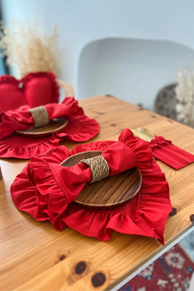2Li Lovely Series Linen Fabric Ruffled Red Napkin