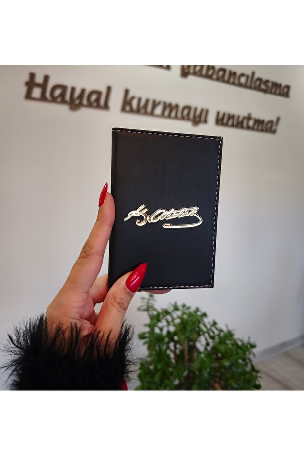 Ataturk Signed Ata Önder Efe Leather Stitched Auto License Case Container Vehicle License Protective License Holder