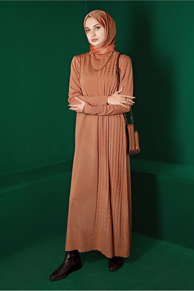 ÖRGÜ DETAYLI TRİKO ELBİSE 43201 - 2