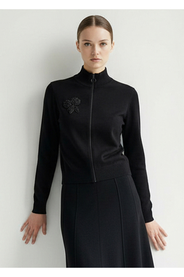 Zippered Mock Neck Long Sleeve Regular Knitwear Cardigan