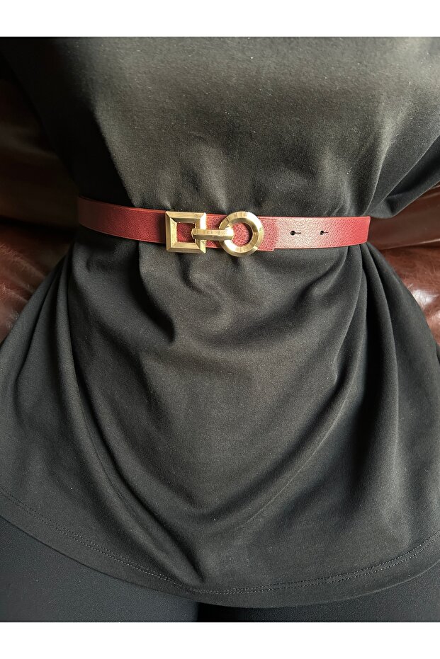 Spire Interlocking Ring Pattern Women's Gold Buckle Belt Coat Belt Dress Belt Trouser Belt