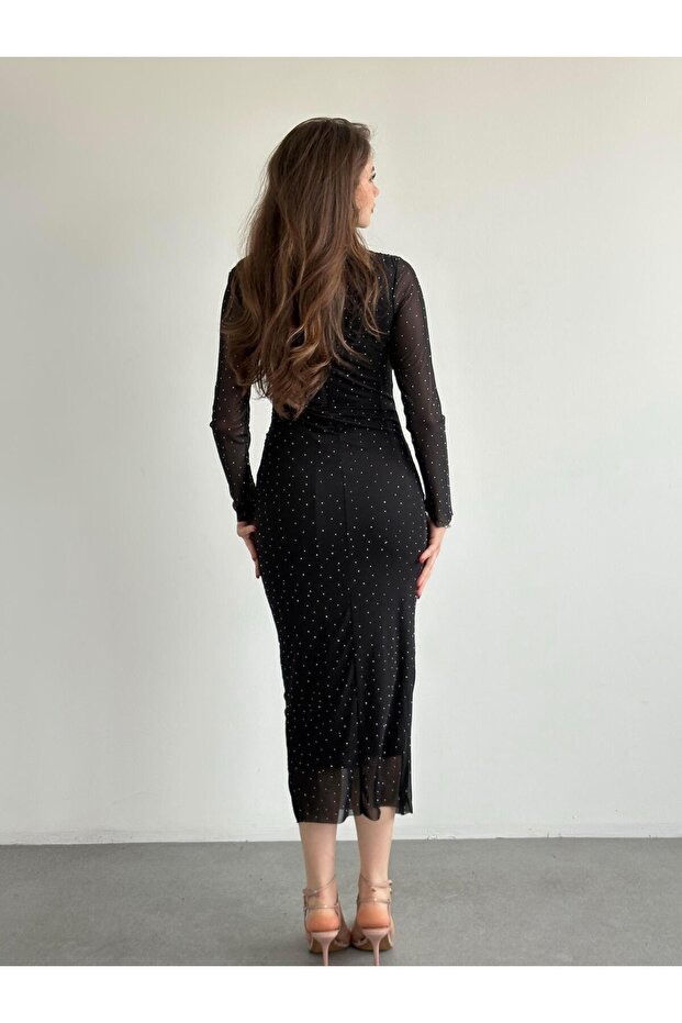 Drapeli Tül Elbise - 3