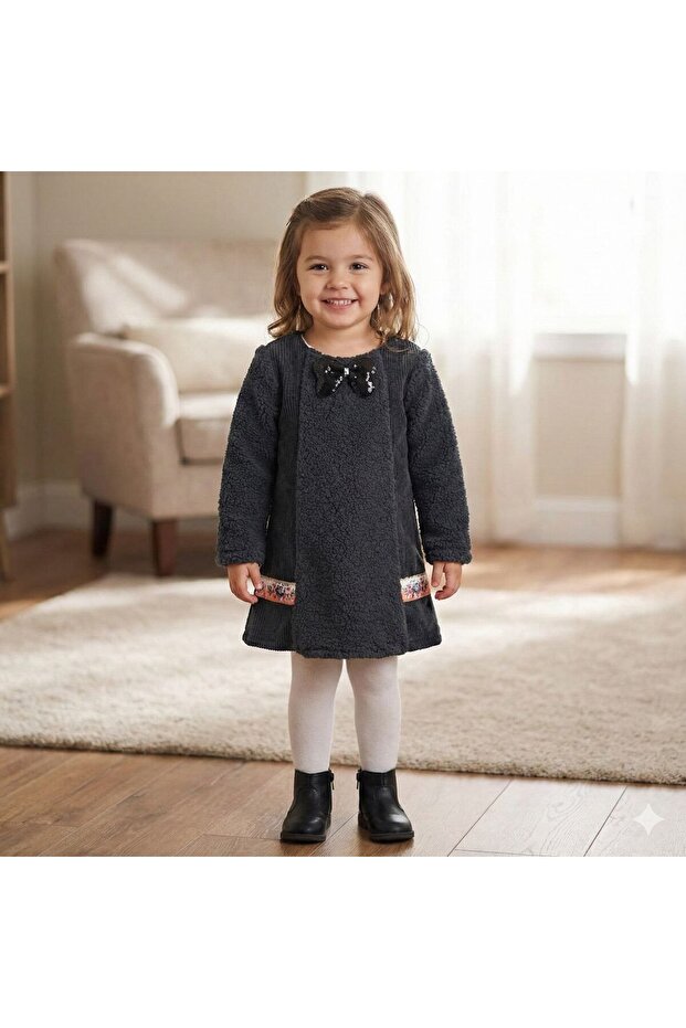 Lamb Velvet Girls' Dress with Wool Lining