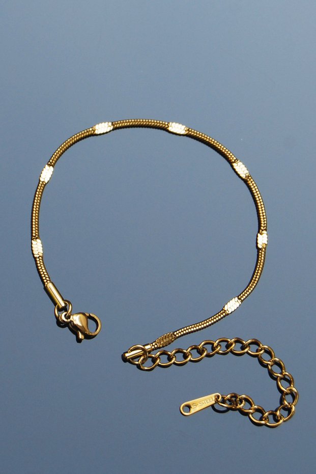 Round Snake Model Embroidered Chain Stainless Steel Bracelet Gold Color - 18cm+4 cm Extension - 1mm