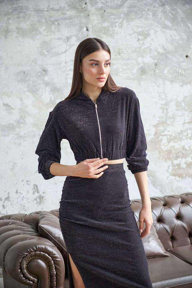 PARLAK SİMLİ CROP CEKET - 3