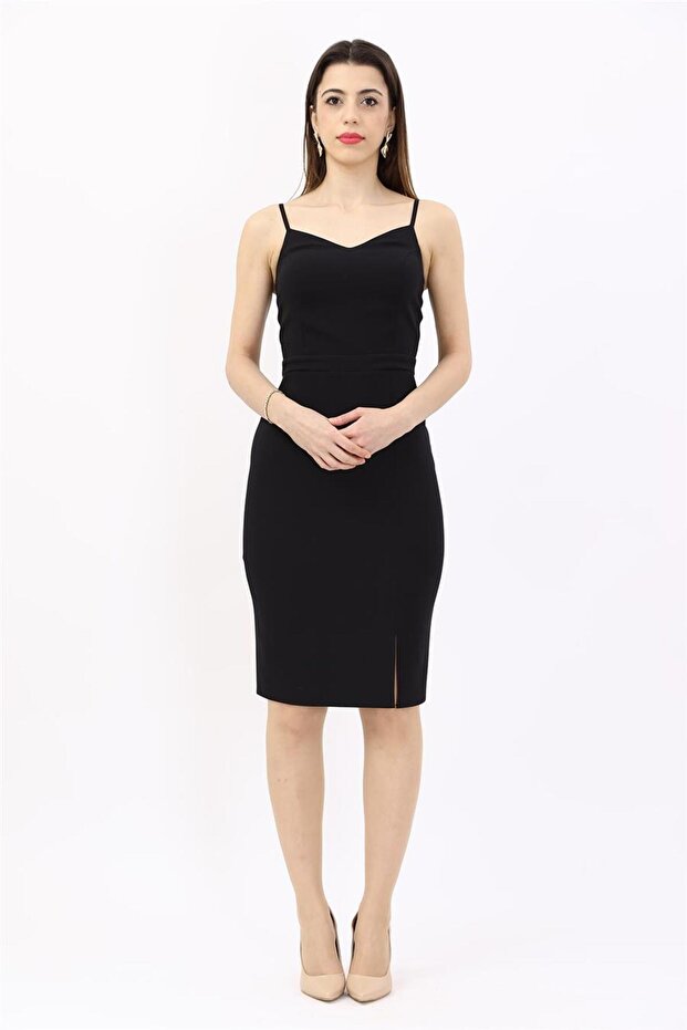 Askılı Elbise-Siyah - 5