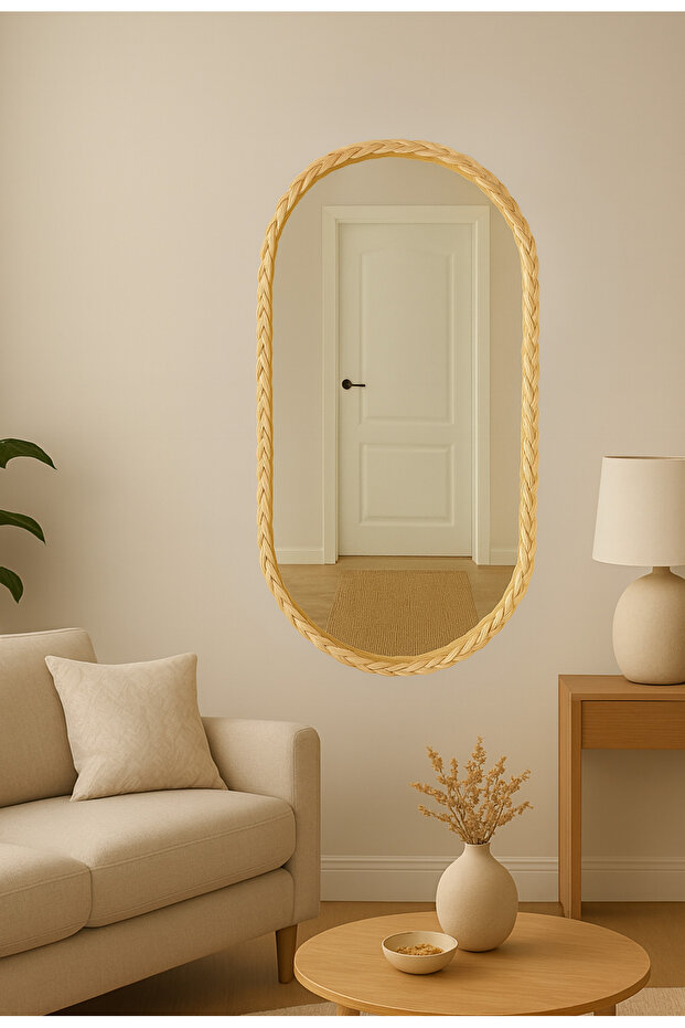 Rattan bambu örgü ayna - 1