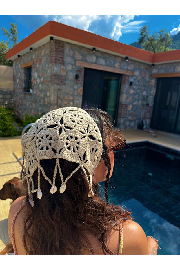 Hand Knitted Bandana with Conch Shell Detail