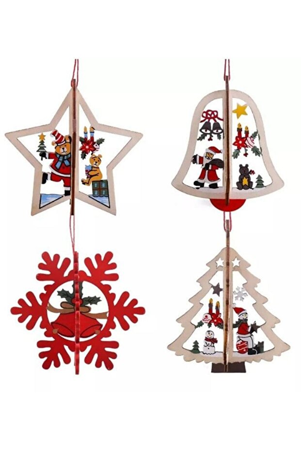 Christmas Tree Pendants Wooden Hollow 3D Ornaments for Party Decoration