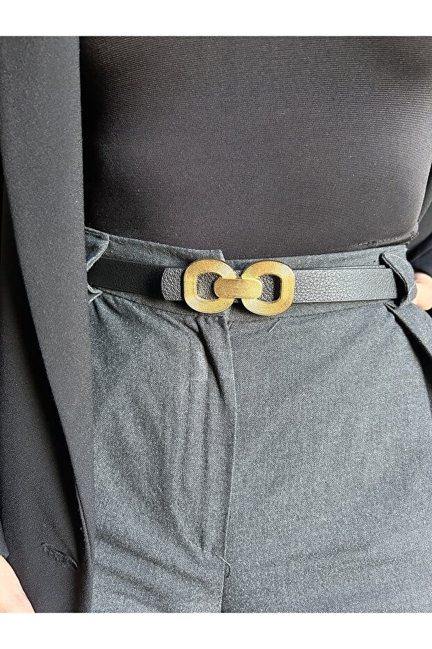 Knack Interlocking Ring Patterned Women's Gold Buckle Belt Coat Belt Dress Belt Trouser Belt