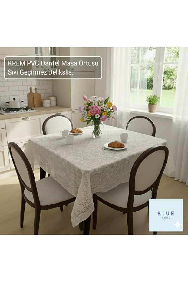 Tablecloth Pvc Lace Look Non-Slip Liquid-Proof Non-Perforated Kitchen Mei̇wa Marseille Cream