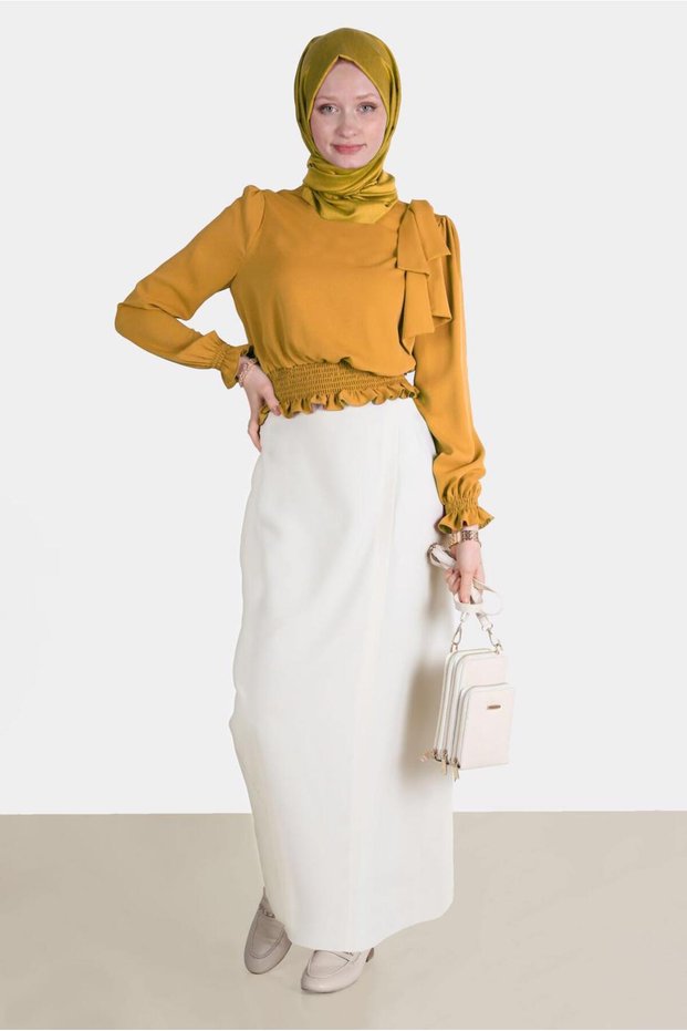 Elastic Waist Bow Detailed Blouse 42755
