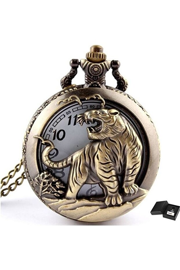 Retro Tiger Embossed Analog Pocket Watch
