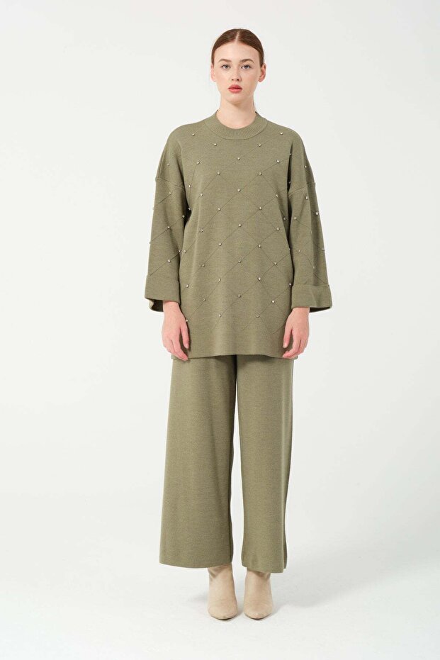 Hatunatila Stone Detailed Double Suit 25206 Khaki
