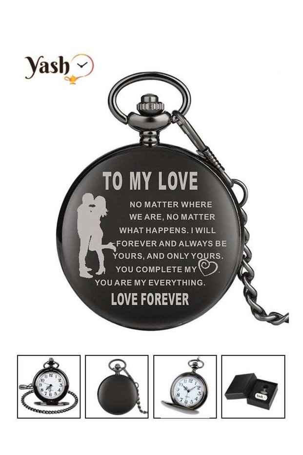 Retro Pocket Watch for Husband I Love You Quartz Timepiece with Chain and Elegant Packaging