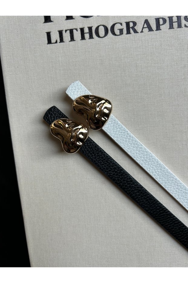 2-Pack Logic Embossed Heart Pattern Women's Gold Buckle Belt Jacket Belt Dress Belt Trouser Belt