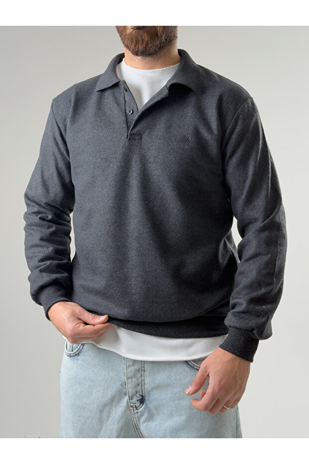 Men's polo collar anthracite men's knitwear coc2602