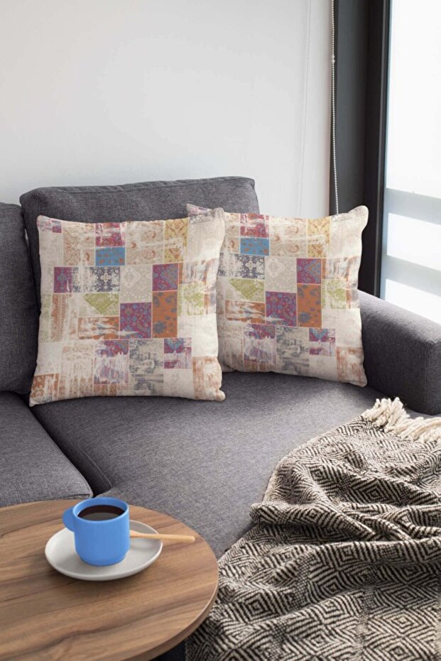 غطاء وسادة متعدد الألوان بتصميم مرقع ذو وجهين - 2