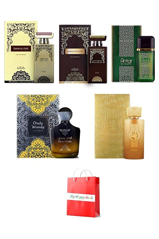 5 Pieces Perfume Set - Dahn Al Oud, Antar, Amiri, Gold 24k, Oody Woody EDP 100ml