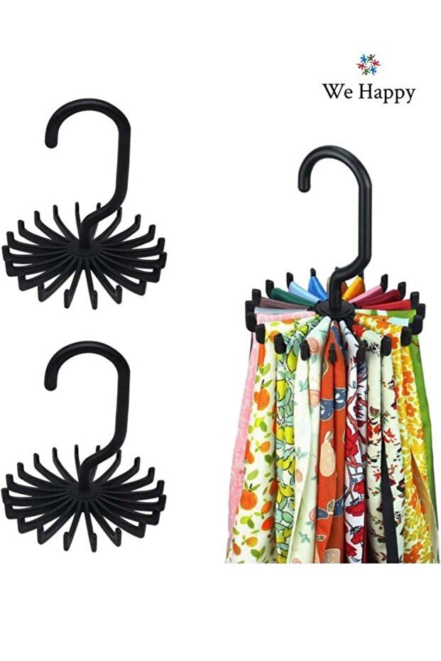 Tie Holder Belt Hanger with Rotating 20 Hooks Durable Scarf and Accessories Organizer Black
