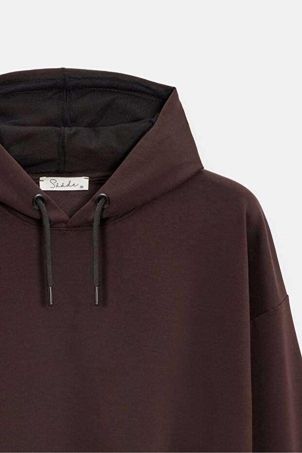 Kadın Oversize Kapüşonlu Basic Hoodie Sweatshirt - 2