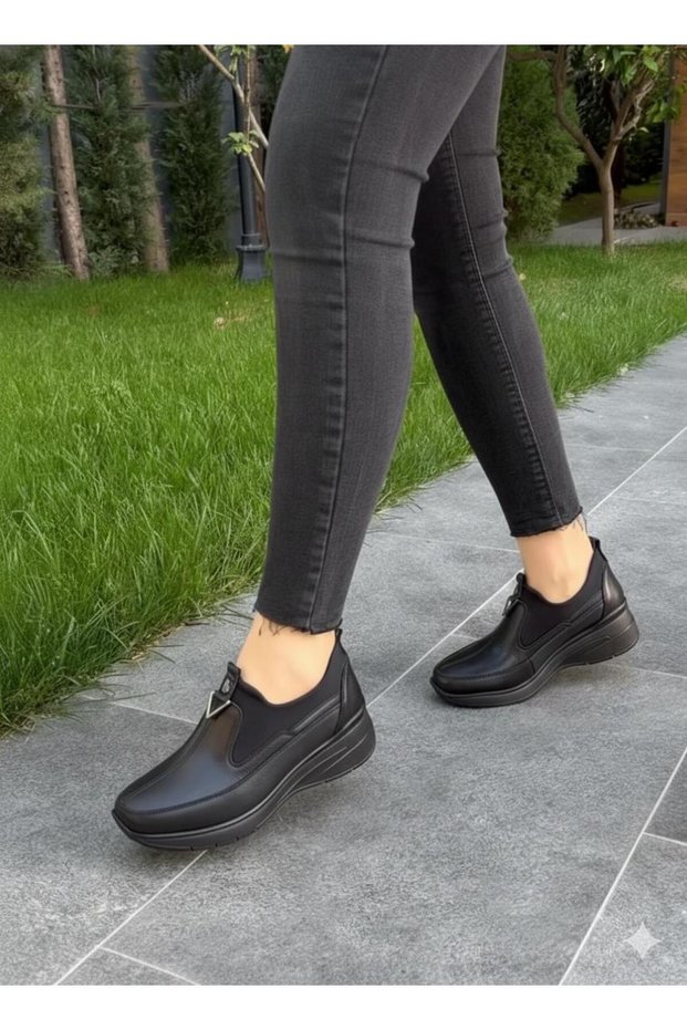 Black Wedge Stretch Fabric Women's Casual Shoes