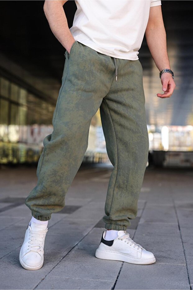 بنطال رياضي منقوش بالباتيك الكاكي E6582 - 5