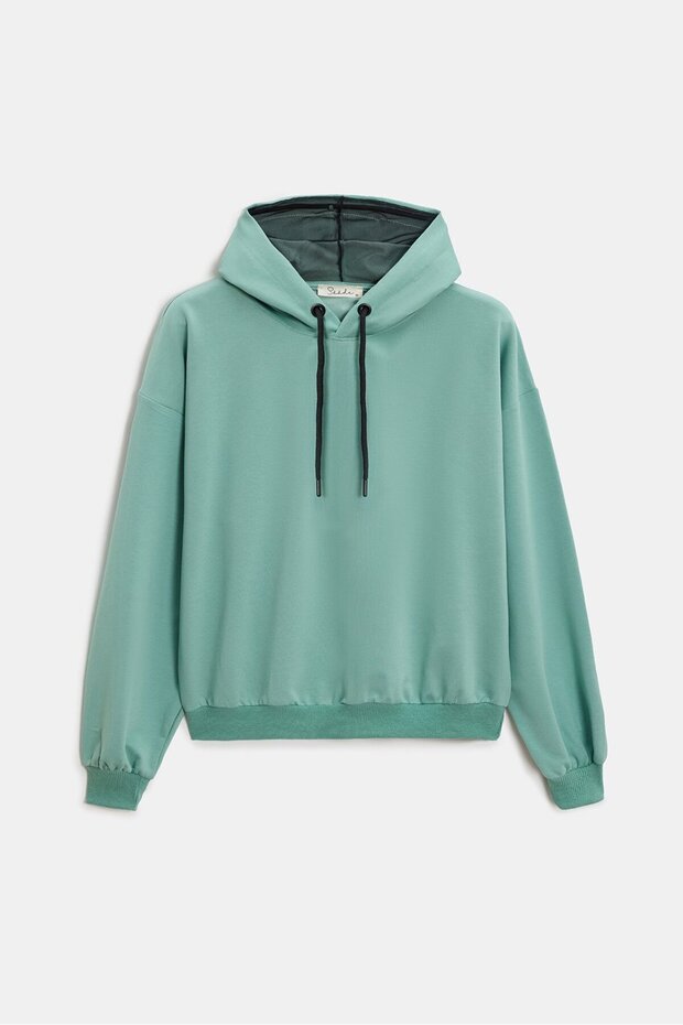 Kadın Oversize Kapüşonlu Basic Hoodie Sweatshirt - 1